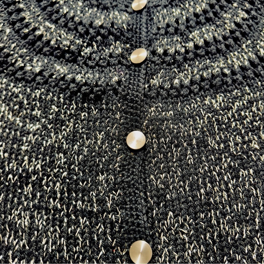 Vintage Black Metallic Knit Cardigan Sweater Button Front Long Sleeve - Picture 7 of 10